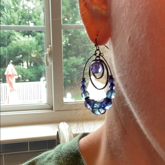 Blue and Steel Gray Round Earrings - Picture 4 of 6